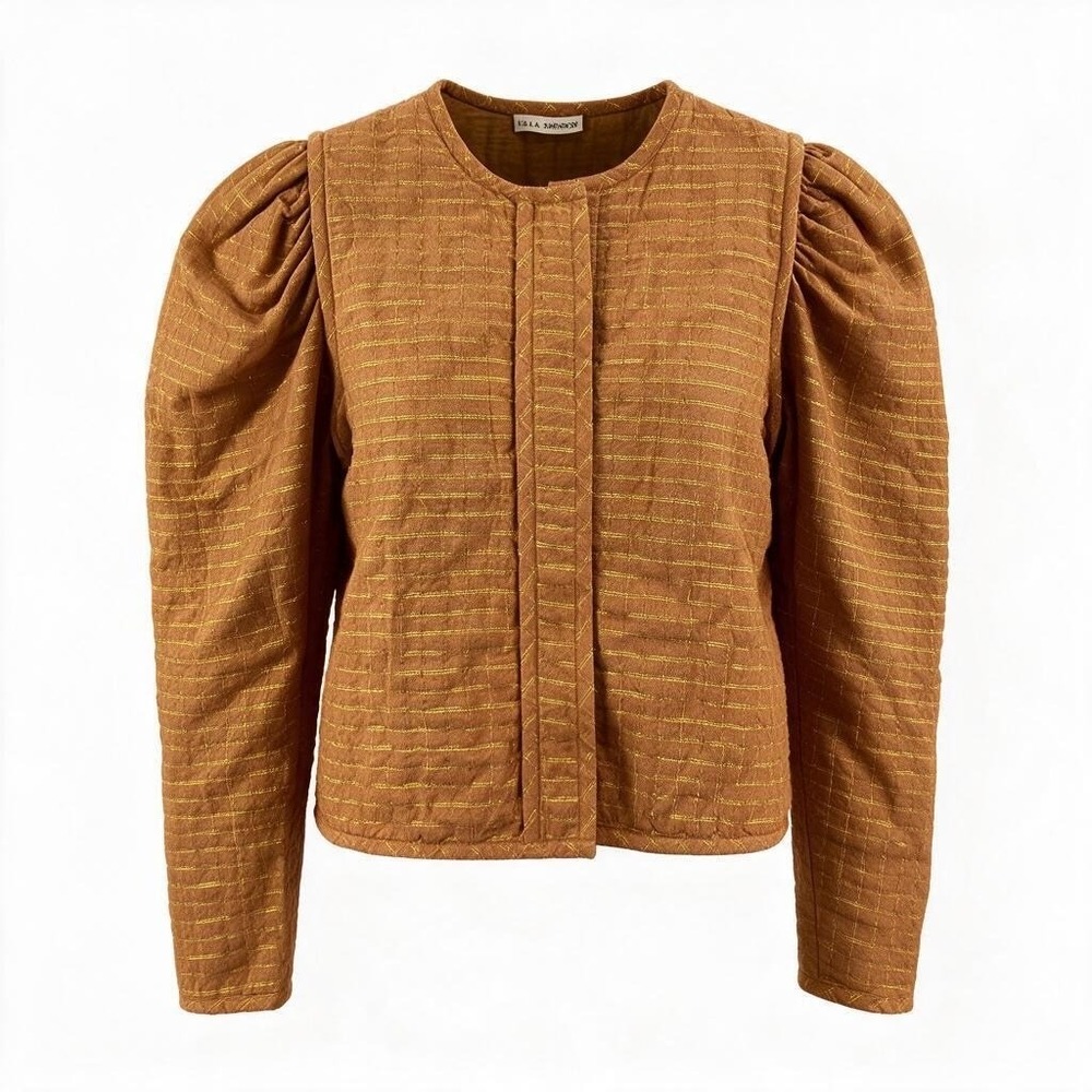 Ulla Johnson Cropped Jacket Women M Brown Gold Metallic Lurex Puff Sleeve #3060